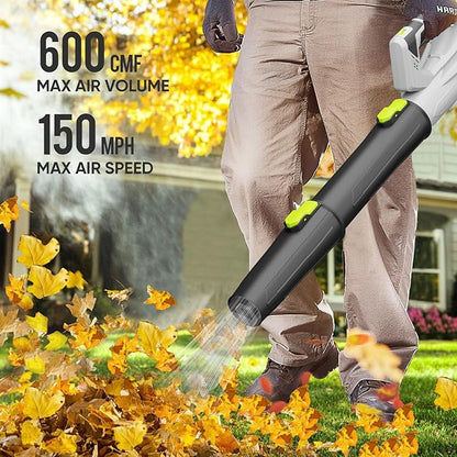 Steelite Leaf Blower Cordless with 2 Battery and Charger, 20V Electric Leaf Blowers, Lightweight Handheld Blower for Lawn Care, Patio, Garden, Grey and Green