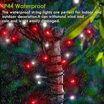 75.8 FT 200 LED Red and White Christmas Lights Outdoor Indoor, Timer & Memory Function & 8 Modes, Extendable Green Wire, Waterproof Fairy Twinkle Lights for Xmas Tree Holiday Party Garden Yard Decor