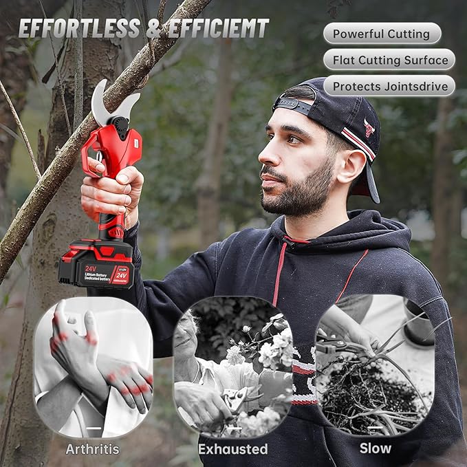Professional Cordless Electric Pruning Shears, Cutting (40MM)1.6inch Diameter Professional Heavy Duty Garden Pruner,2pcs 4AH Rechargeable 24V Lithium Battery -2 Set Blades