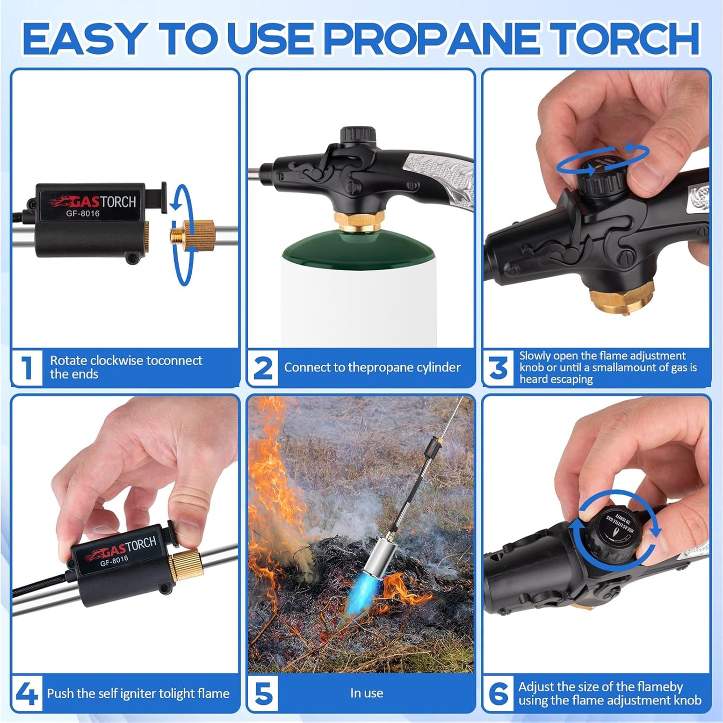 Siasky Weed Torch Propane Burner 1,200,000 BTU, Propane Weed Torch with Push Button Igniter, Flame Weeder Torch for Weeds, Snow Melting, Asphalt, Garden, Roofing, Weed Torch Kit for Outdoor Use