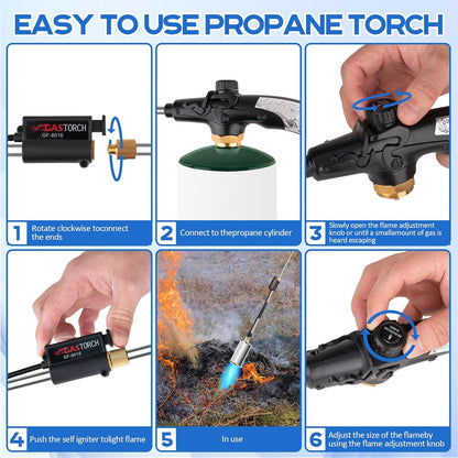 Siasky Weed Torch Propane Burner 1,200,000 BTU, Propane Weed Torch with Push Button Igniter, Flame Weeder Torch for Weeds, Snow Melting, Asphalt, Garden, Roofing, Weed Torch Kit for Outdoor Use