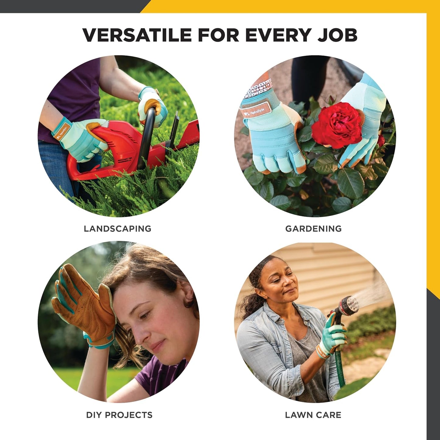 Wells Lamont Women's HydraHyde Leather Hybrid Gloves – Water-Resistant, Durable Cowhide Palm, Spandex Stretch Back – Ideal Landscaping/Farming/Gardening Gloves – Adjustable Wrist – Large, Blue (3250L)