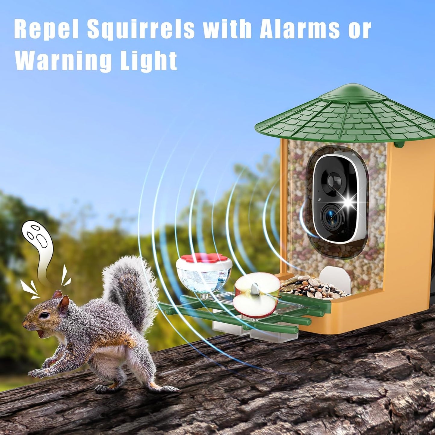 Smart Bird Feeder with Camera with AI Identify Birds Species & Solar Panel, WiFi Birdfeeder with Cam, 2K Live View, Chew-Proof & Waterproof Design, Real-Time App Alerts, Gift for Bird Lovers, Green