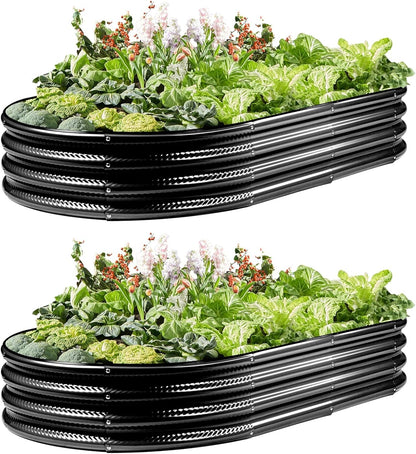 2 Pack Raised Garden Bed Kits, 4x2x1FT Black Oval Galvanized Outdoor Planter Beds, Easy Assembly Metal Raised Bed for Vegetables, Flowers & Herbs