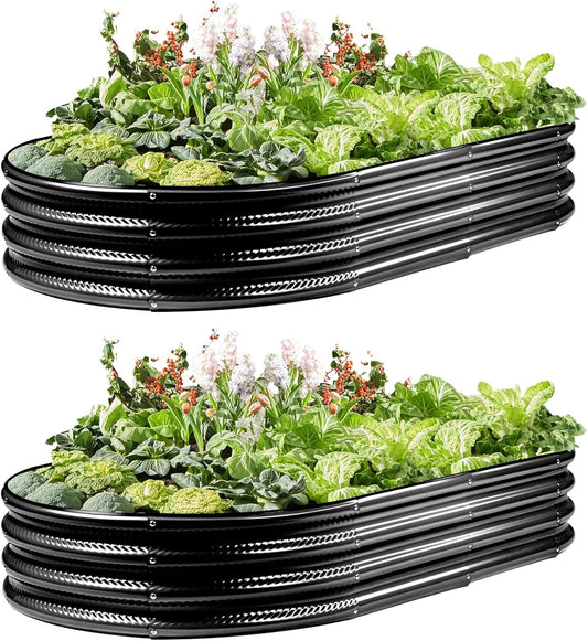 2 Pack Raised Garden Bed Kits, 4x2x1FT Black Oval Galvanized Outdoor Planter Beds, Easy Assembly Metal Raised Bed for Vegetables, Flowers & Herbs