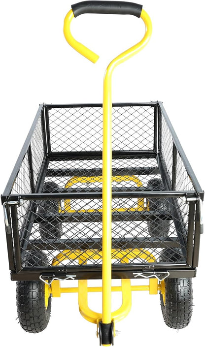 Wagon Removable Sides - Farm, Warehouse, Yard Dump Cart - Yellow+Black Air Wheels
