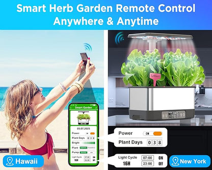 Hydroponics Growing System Indoor Garden, Smart Indoor Herb Garden with Grow Light, in Door Gardening System 8 Pods, APP & WiFi Control, Auto Timer, Quiet Pump, Stainless, Gift for Women Mom, Gray