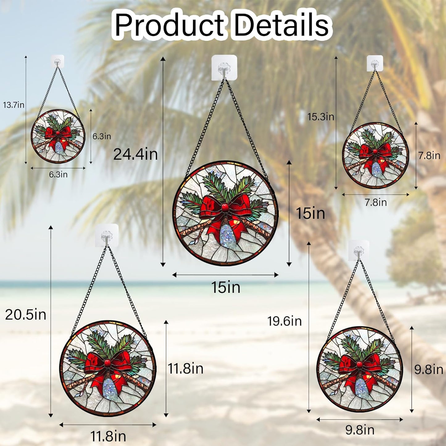 Stained Glass Window Hanging - Pine Branches Red Bow Suncatcher for Doors Home Christmas Decoration Silver Sun Catcher Thanksgiving New Year Birthday Gifts for Women Men Mom Nana 6.3 in