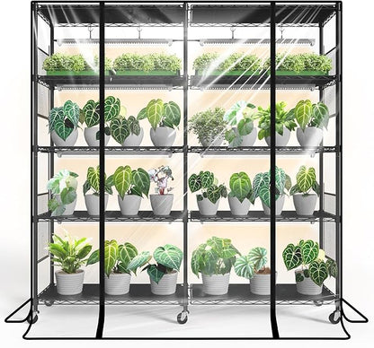 Bstrip Indoor Greenhouse with Grow Light, Large Plant Shelf with 8 Pack T8 Full Spectrum Plant Lights and Cover, mini Greenhouse for Indoor Plant, Seed Starting (58" L x 13.8" W x 59" H)