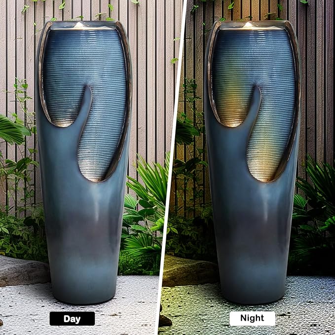 Naturefalls 38.7” H Modern Outdoor Fountain - 4-Tiered Outdoor Garden Fountains with Contemporary Design&LED Light for Garden, Patio, Deck, Porch, Backyard and Home Art Decor