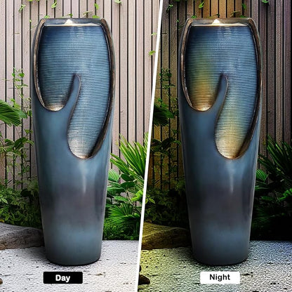 Naturefalls 38.7” H Modern Outdoor Fountain - 4-Tiered Outdoor Garden Fountains with Contemporary Design&LED Light for Garden, Patio, Deck, Porch, Backyard and Home Art Decor