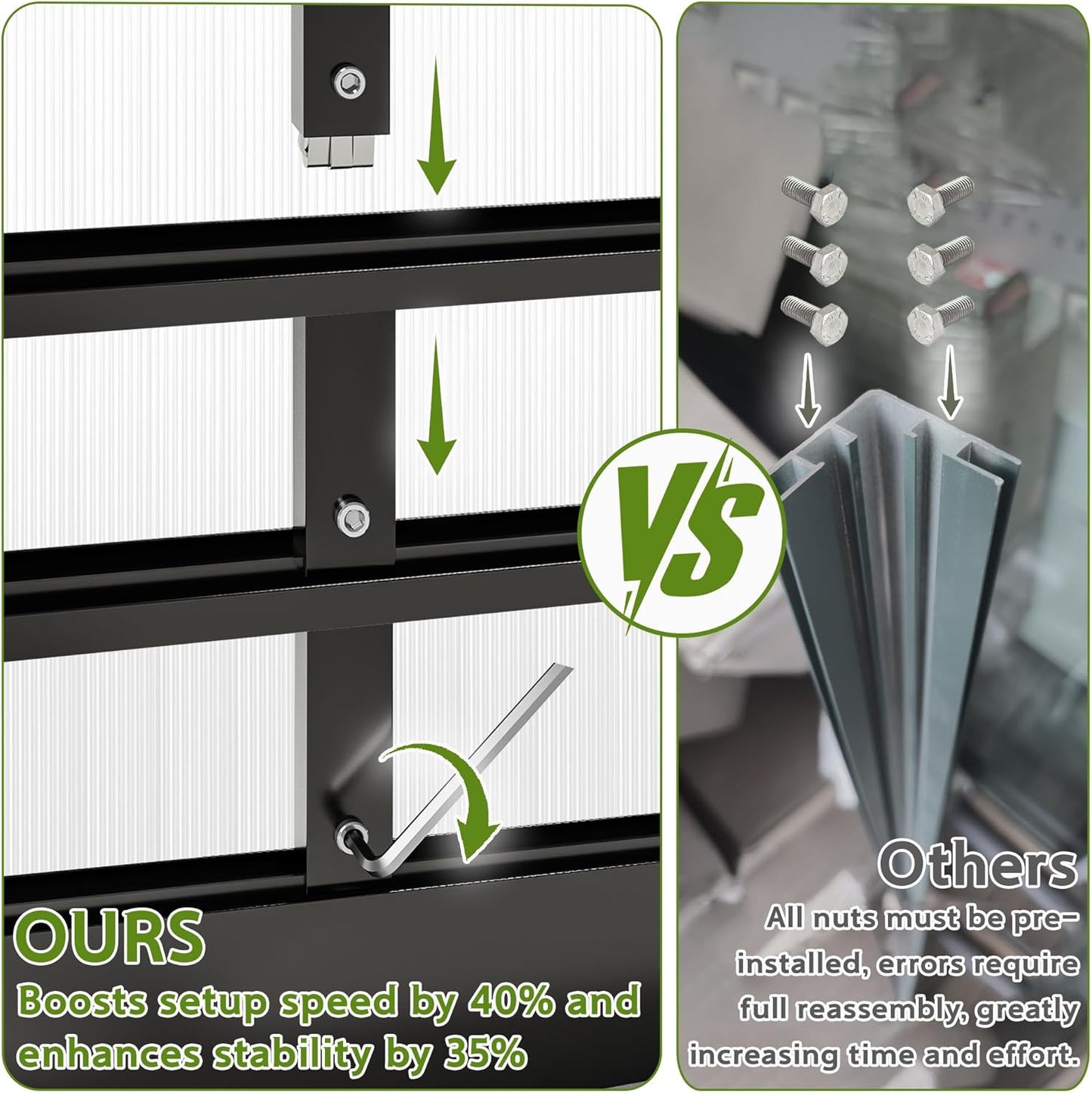 Wanan 20x8FT Greenhouses for Outdoors, Quick Assembly Polycarbonate Green House with UV Protection, Heavy Duty Windproof Aluminum Frame, Adjustable Roof Vent for Backyard or Outdoor Garden Use