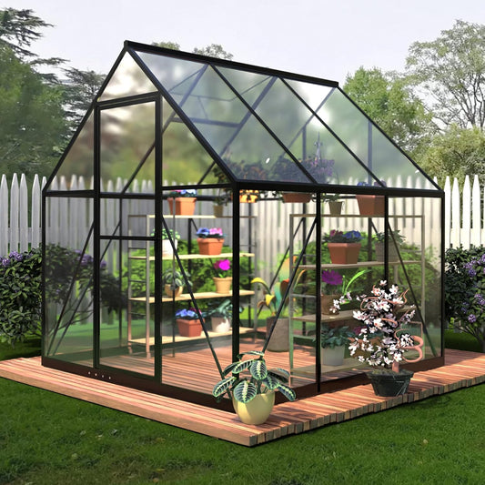 HOOYEAH 6 x 6 FT Polycarbonate Greenhouse for Outdoors, Heavy Duty Walk-in Greenhouses with Roof Air Vent, Aluminum Outdoor Green House Kit, Winter Garden House for Outside Backyard