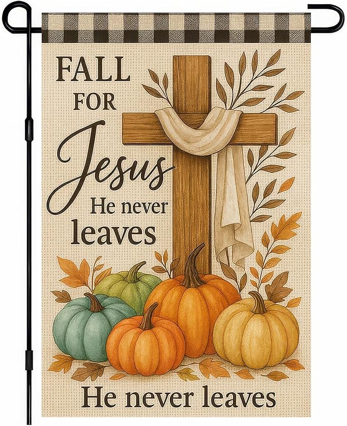 Thanksgiving Fall Garden Flag 12x18 Inch Fall for Jesus Outdoor Flag Double Sided Religious Cross and Pumpkin Yard Banner for Porch Lawn Patio Autumn Seasonal Decor