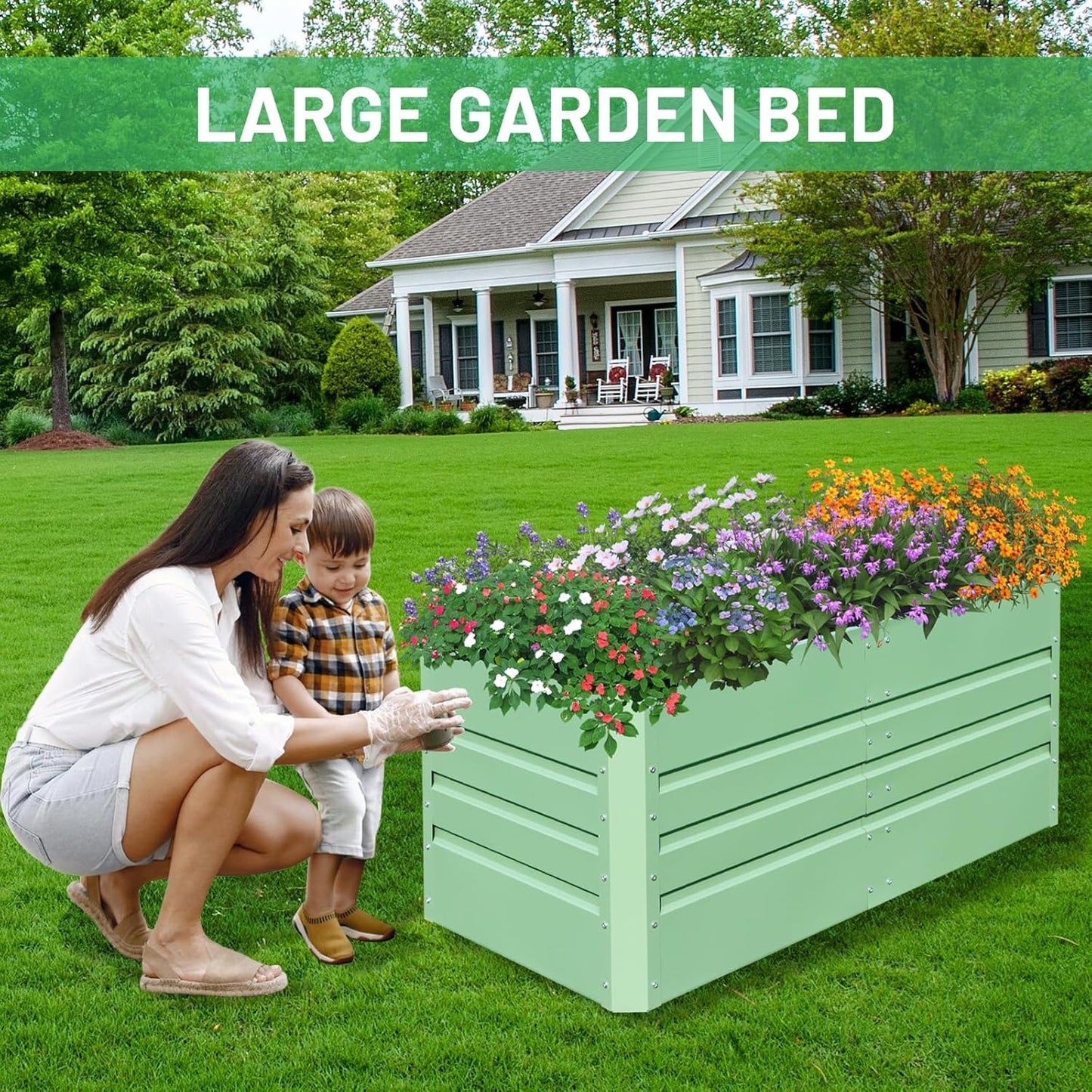 SnugNiture 4x2x2FT Raised Garden Bed Galvanized Planter Garden Boxes Outdoor, Deep Root Planter Raised Bed for Vegetables Flowers Herbs,Green