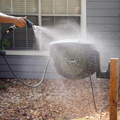 Vego Garden Hose Reel Retractable 1/2" x 100ft Wall Mounted Hose Reel Automatic Rewind, Any Length Lock with 9 Patterns Sprayer Nozzle, Quick Connector and Adjustable shot Nozzle