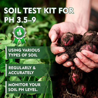 Soil Test Kit for pH 3.5–9 with Tube, 100 Soil pH Test Strips for Accurate Testing pH Level of Garden Lawn Flower Grass Vegetable Dirt Yard, Outdoor Indoor Plants