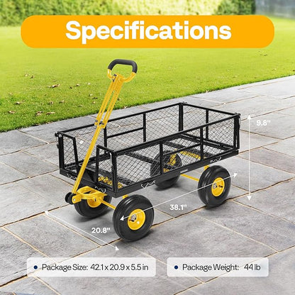 VIVOHOME Garden Cart Steel Heavy Duty 900 LBS Yard and Garden Wagon with 10 inch Tire and Handle Attach to ATV or Tractor Black