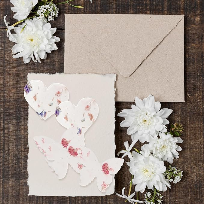 48pcs Plantable Seed Paper – 24 Heart & 24 Butterfly Embedded with Wildflower Seeds for Bridal Shower, Wedding Gift, Birthday, & Other Milestone Celebrations