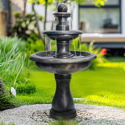 SunJet 45.2" High 3-Tiers Modern Concrete Outdoor Water Fountain - Round Large Outdoor Fountains and Waterfalls for Garden, Patio, Yard, and Deck Decor, Featuring Natural Stone Look (Black, 45.2inch)