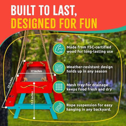 SparkJump Picnic Table Feeder for Squirrels - DIY Woodworking Project for Kids and Families, Includes Tools, Screws, and Paint Set, Sustainable FSC-Certified Wood, Ages 6+