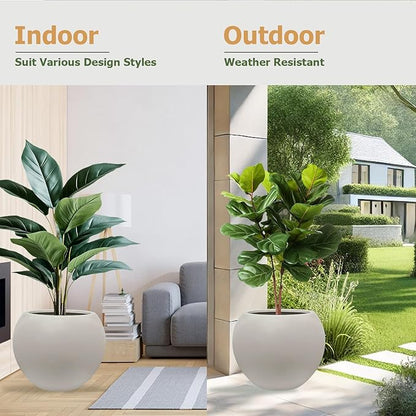 16" H x 20" D Globo Fiberstone Round Planter with Drainage Hole, Weather Resistant, Smooth Finish, Planters for Indoor Plants & Outdoor, 2 Extra Coco Mats (Taupe, 13.5" Pot Opening)