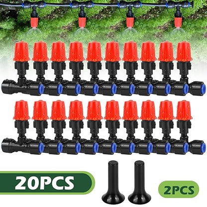 20PCS Adjustable Drip Irrigation Emitters(Mist)Kit-Quick Connect for 1/4" Tubing, Water-Saving, Dual Adjustment System-Easy to Install Drippers for Precise Garden Watering of Vegetables,Shrubs&Flowers