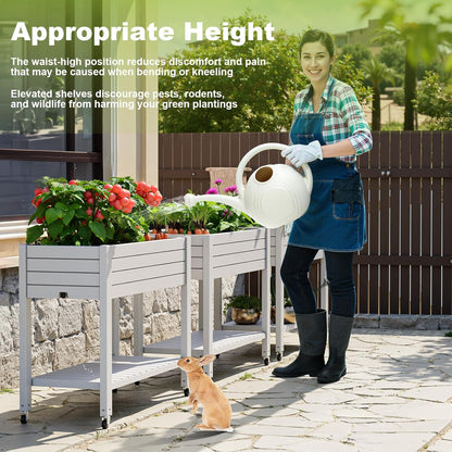 Elevated Raised Garden Bed with Wheels,Outdoor Large Resin Patio Planter Box Stand Divisible with Drain Plug,Water Monitor for Plants Vegetables Flowers Fruits(Ashen)