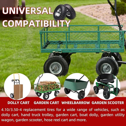 10" Replacement Tire and Wheel 4.10/3.50-4",10 inch Pneumatic Utility Tires for Gorilla Cart, Dolly, Hand Truck, Lawnmower, Garden Wagon with 5/8” Axle Bore Hole - Double Sealed Bearings (2 pack)