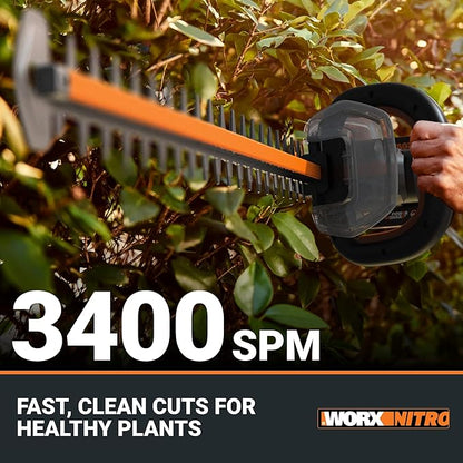 WORX Nitro WG286 24" 40V Cordless Hedge Trimmer, Electric Hedge Trimmer with Dual-Action Blades & 3400 SPM, Brushless Bush Trimmer with 180° Rotating Handle, 2 Batteries & Charger Included