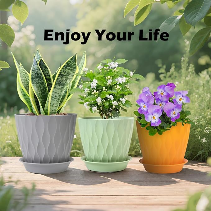 GARDIFE 7/6.5/6/5.5/5/4.5/4 inch Plant Pots, 7 Pack Flower Pots Indoor Outdoor, Planters with Drainage Holes and Tray Saucers (Color-Green)