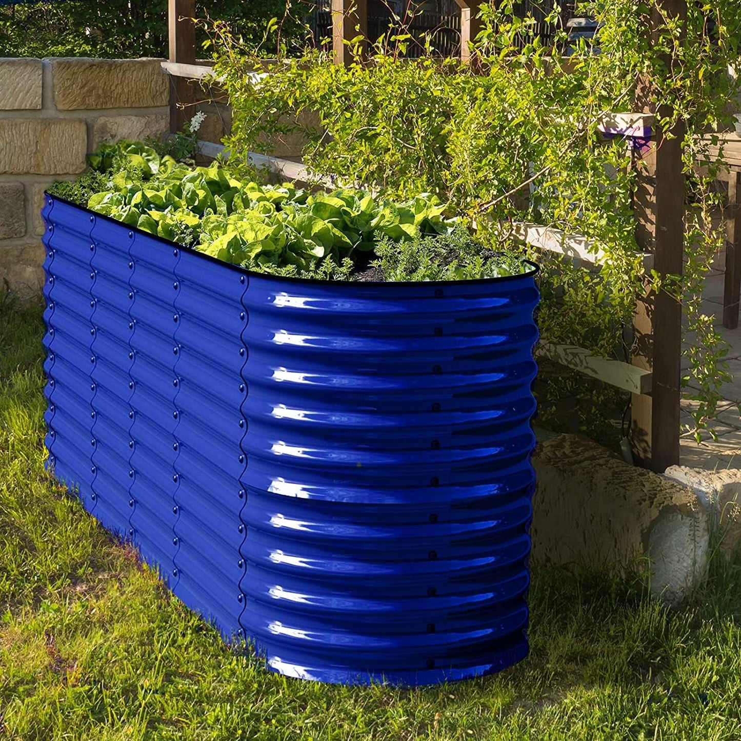 Olle Galvanized Raised Garden Beds 32" Tall Metal Plant Boxes for Outdoor Vegetables, 12-in-1 Garden Bed, Cobalt Blue