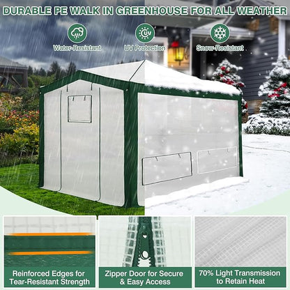 EAGLE PEAK 12x8 Portable Walk in Greenhouse with Polyester Reinforced Corners, Instant Pop up Indoor Outdoor Gardening Green House, Roll Up Zipper Entry Doors and Mesh Windows, Green/White