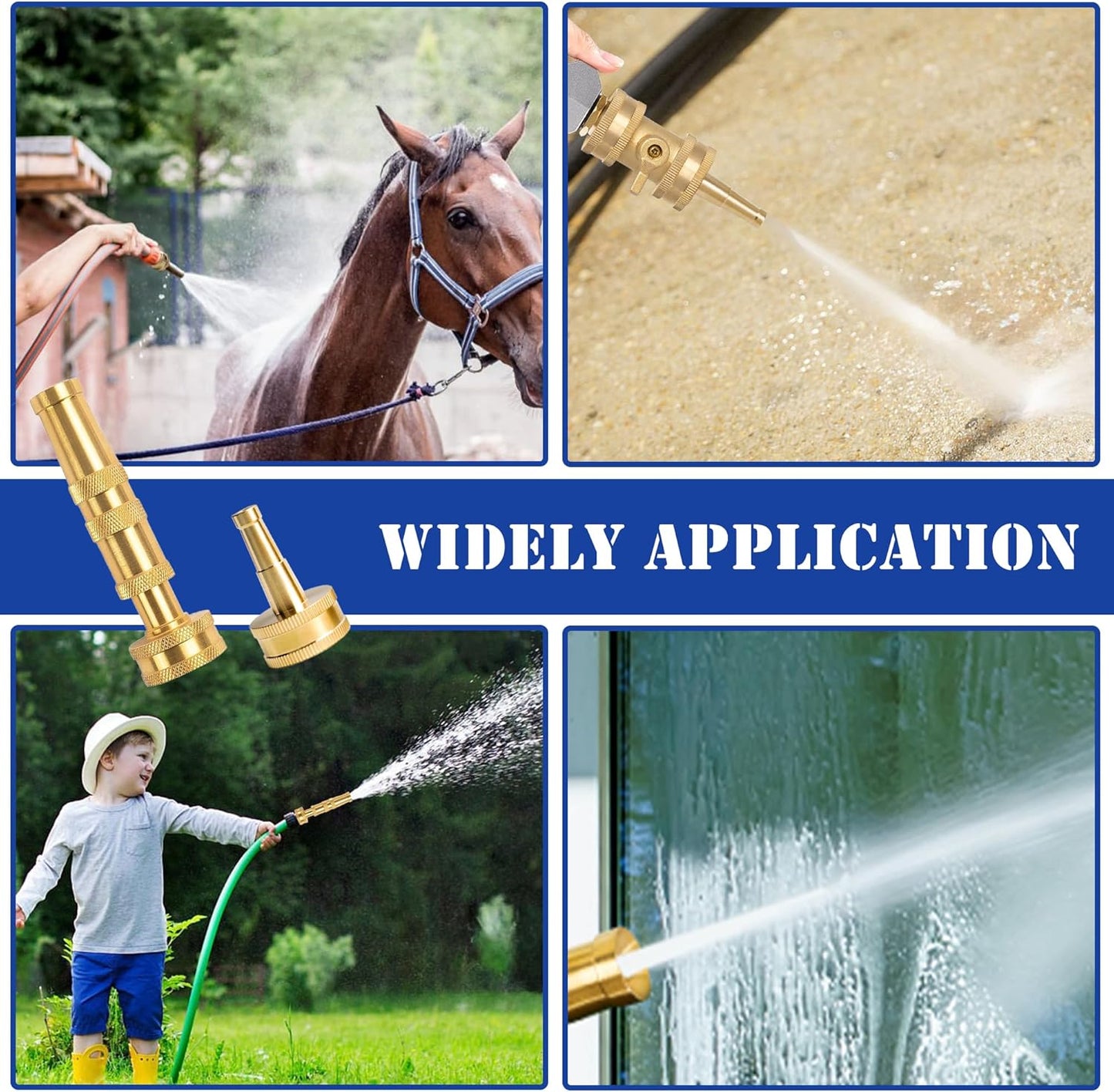 Hourleey 4" Adjustable Twist Hose Nozzle, 2" Heavy-Duty Brass 3/4" GHT Hose Nozzle Jet with 2 Garden Hose Rubber Washers (Nozzle Twist and Nozzle Jet)