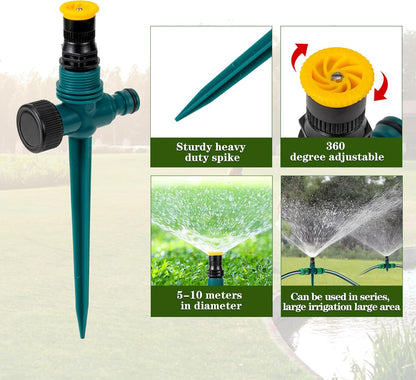 Above Ground Sprinkler System Irrigation for Garden Multi- Adjustable Lawn Sprinkler Set Ideal for Small Areas Plant and Flower Bed Watering, 50ft Green Garden Hose Included