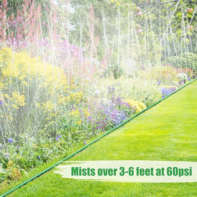 25ft Sprinkler Soaker Hose - Kink-free, Save Water, Flexible - Heavy Duty Three Tube Flat Watering Hose for Garden Yard Lawn Irrigation, With 10 Stakes