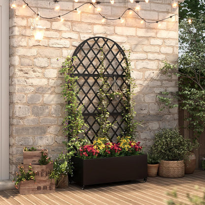 Metal Raised Garden Bed with Trellis & Wheels,72" x 35"x 15.7" Planter Box with Trellis,Privacy Planters for Patio,Garden Bed for Climbing Plants,Suitable for Climbing Plants and Vegetables,Black