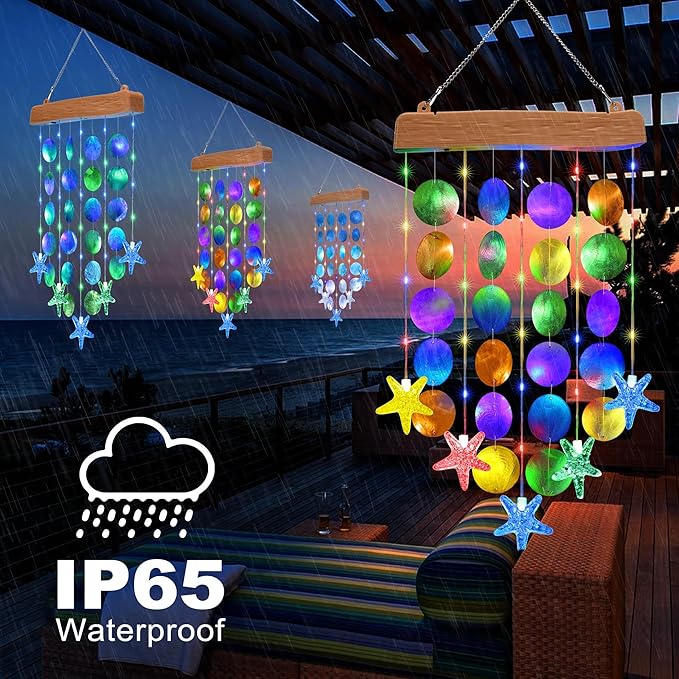 Toodour Solar Wind Chimes for Outside, Birthday Gifts for Women Mom Grandma, Waterproof 2 Modes Shells Solar Powered Outdoor Lights for Patio Holiday Garden Porch Yard Outdoor Decor - Multicolor