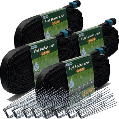 2025 Flat Soaker Hose 200 ft with Stakes for Garden, 50ft x 4 Linkable Drip Hose Diy Garden Irrigation System Saving 80% Water, Dual-layer Leak-free Design Water Hose with Holes
