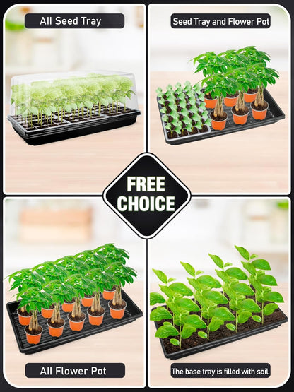 1020 Plant Tray with Tall 8'' Dome, 144-Cell Seed Starter Tray with Heat Mat, Extra Large Seed Starter Kit, Heavy-Duty Seed Starter Tray for Seed Starting, Plant Germination & Growing, 2 Pack