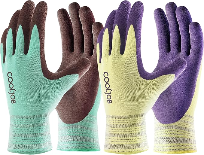 COOLJOB 2 Pairs Breathable Gardening Gloves for Women Extra Small, Stretch Soft Modal Base with Non Slip Rubber Coating, Palm Dipped Grip Work for Gardener Worker in Lawn Yard Factory Garden
