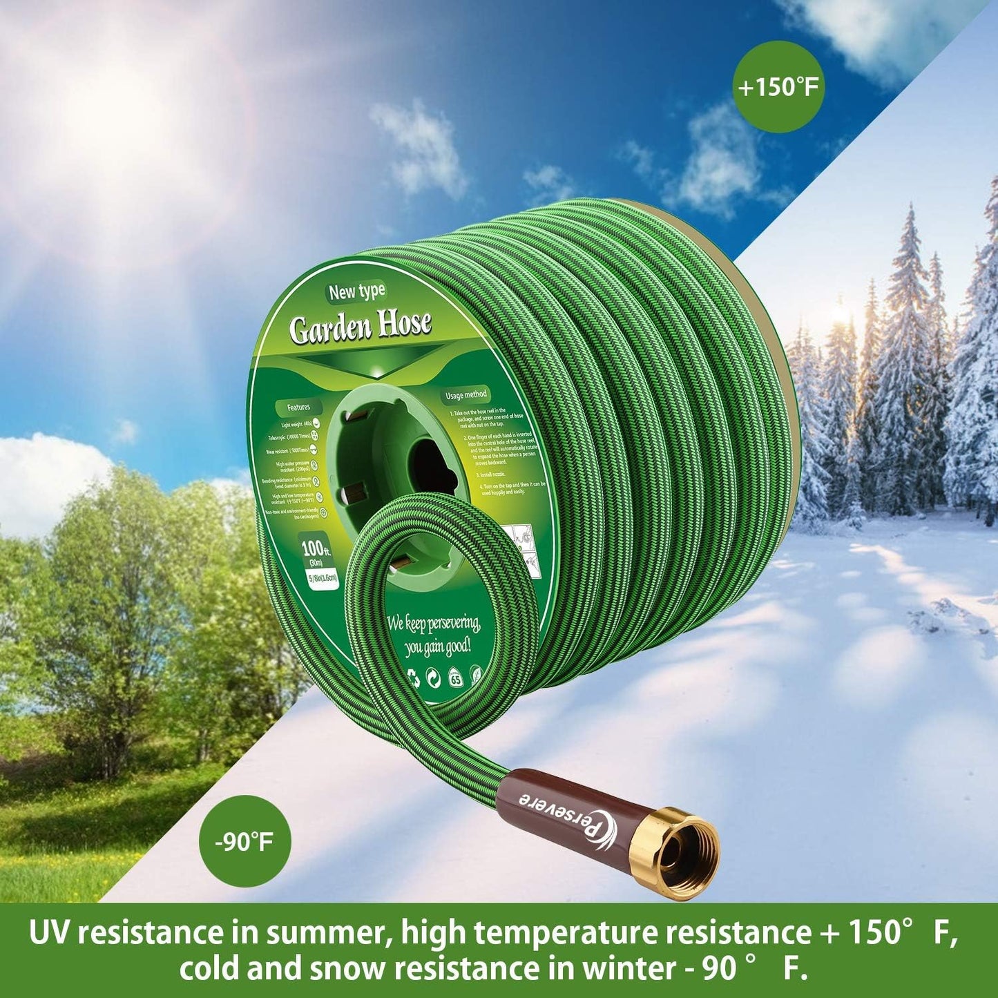 persevere Garden Hose Lightweight Water Hose Kink Free Watering Hose Soft Farm Hose for Watering Lawn, Yard, Garden, Car Washing and Home Cleaning 50FT