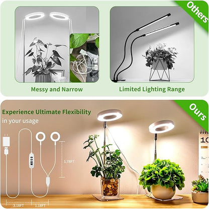 Brightown Plant Grow Light, LED Growing Light for Indoor Plants, 2 Head 96 LED Adjustable Height Growing Lamp with Timer, 3 Dimmable Brightness Levels, Low Safe Voltage, Perfect for Small Plants