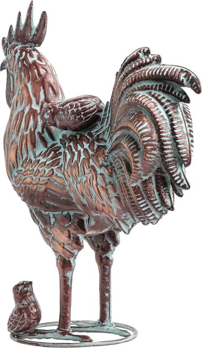 Metal Rooster w/ Chicks Statue Garden Yard Decor,15.7"L x 18.8"H Metal Chickens Yard Art, Vintage Outdoor Chicken Rooster Figurine for Backyard Patio Lawn Home Decoration, Gift for Chicken Lovers