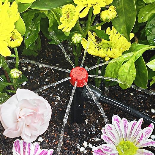 50pcs Drip Irrigation Emitters Drip Emitters for 1/4" Drip Irrigation Tubing 360 Degree Water Flow Adjustable Irrigation Drippers with Lock Barbed Drip Irrigation Heads for Flower Plants Garden