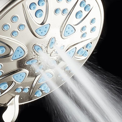 AquaDance Anti-Clog High-Pressure 6-Setting Hand with with Microban Nozzle Protection from Growth of Mold & Mildew for Stronger Shower! Aqua Blue Jets – 1.8 GPM