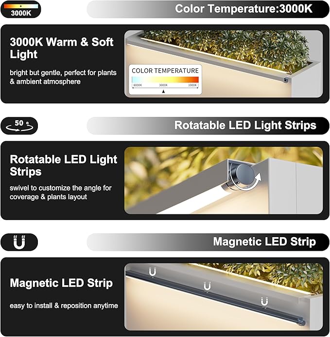 GSK 30" L White LED Metal Planter Flower Box Outdoor Illuminate Magnetic 3000K LED Light Strips Glow Vibe Modern Rectangle Raised Trough Drainage Holes Indoor Patio Balcony or Garden Decor