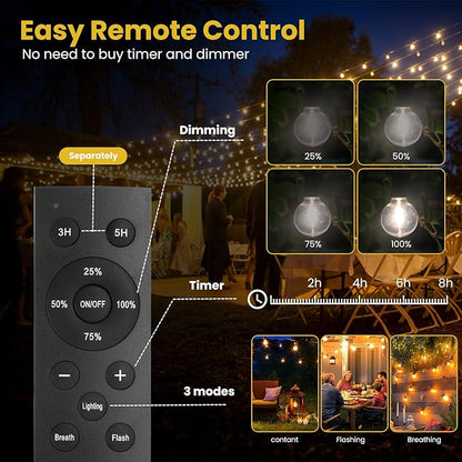 300FT Solar String Lights Outdoor Waterproof with Remote,G40 Solar Powered String Lights with 60+3 LED Shatterproof Bulbs, Dimmable Solar Patio Hanging Lights for Outside Backyard Party