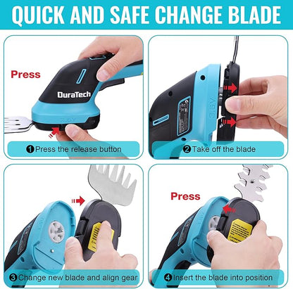 DURATECH Cordless Hedge Trimmer, 3.6V 3-in-1 Handheld Electric Grass Trimmer & Hedge Shears with 50" Wheeled Extension Pole, USB Type-C Cable and Built-in Li-ion Battery, for Garden, Yard and Lawn