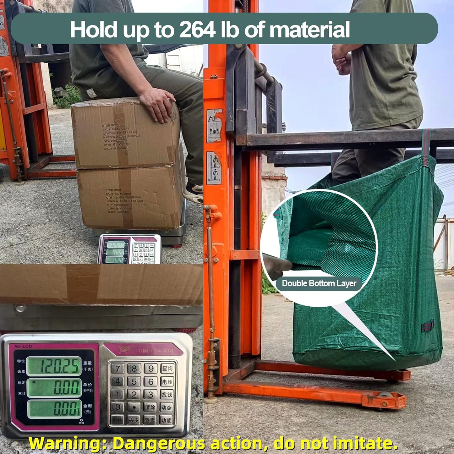 4 Pack 137 Gallons Reusable Yard Waste Bags with Double Bottom Layer Extra Large Leaf Lawn Bags Reusable Heavy Duty With 4 Reinforced Handles Garden waste Bags for Debris Grass Clipping